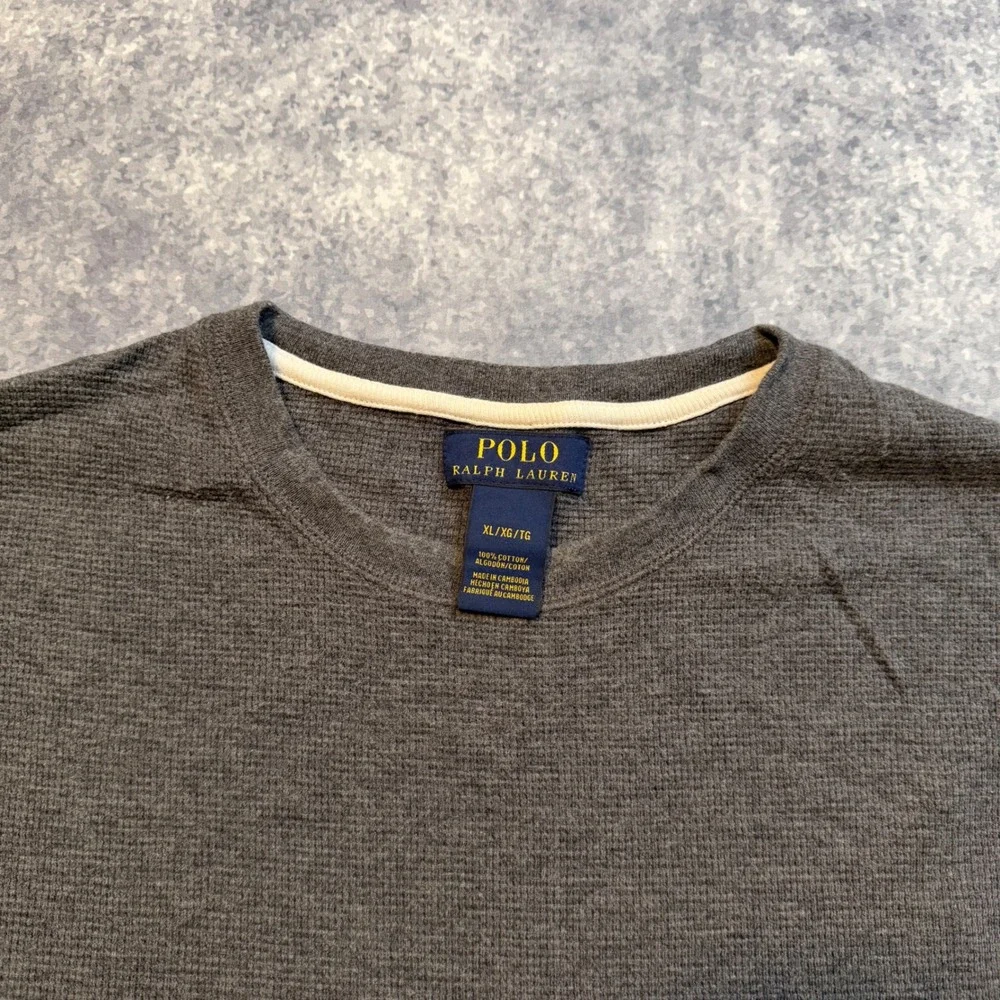 Polo Ralph Lauren Mens XL Gray Waffle Knit Thermal‎ Long Sleeve Crewneck Shirt